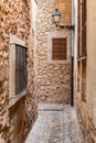 Beautiful Medieval Streets of Valldemossa Village with pots and garden, Mallorca, Spain Royalty Free Stock Photo