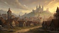 The beautiful Medieval town scene background Royalty Free Stock Photo