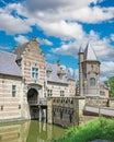Beautiful medieval water moat castle entrance, bridge, towers - Kasteel Heeswijk, Netherlands