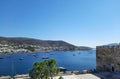 Beautiful mediterranean landscape of Bodrum bay, view from Bodrum castle to the old town and bay in the Aegean sea Royalty Free Stock Photo