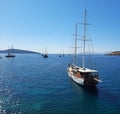 Beautiful mediterranean landscape of Bodrum bay, view from Bodrum castle to the old town and bay in the Aegean sea Royalty Free Stock Photo