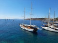 Beautiful mediterranean landscape of Bodrum bay, view from Bodrum castle to the old town and bay in the Aegean sea Royalty Free Stock Photo