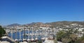 Beautiful mediterranean landscape of Bodrum bay, view from Bodrum castle to the old town and bay in the Aegean sea Royalty Free Stock Photo