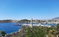 Beautiful mediterranean landscape of Bodrum bay, view from Bodrum castle to the old town and bay in the Aegean sea Royalty Free Stock Photo