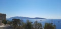 Beautiful mediterranean landscape of Bodrum bay, view from Bodrum castle to the old town and bay in the Aegean sea Royalty Free Stock Photo