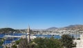 Beautiful mediterranean landscape of Bodrum bay, view from Bodrum castle to the old town and bay in the Aegean sea Royalty Free Stock Photo