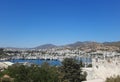 Beautiful mediterranean landscape of Bodrum bay, view from Bodrum castle to the old town and bay in the Aegean sea Royalty Free Stock Photo