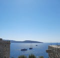 Beautiful mediterranean landscape of Bodrum bay, view from Bodrum castle to the old town and bay in the Aegean sea Royalty Free Stock Photo