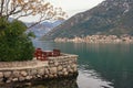 Beautiful Mediterranean landscape on cloudy autumn day. Montenegro, Bay of Kotor Royalty Free Stock Photo