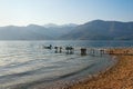 Beautiful Mediterranean landscape on a foggy day. Montenegro, view of Kotor Bay