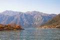 Beautiful Mediterranean landscape. Montenegro, Bay of Kotor. View of Stoliv village and Perast town