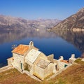 Beautiful Mediterranean landscape. Montenegro. View of Bay of Kotor, Church of Our Lady of the Angels and two small islands Royalty Free Stock Photo