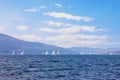Beautiful Mediterranean landscape. Sailboats on water of Kotor Bay. Montenegro