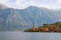 Beautiful Mediterranean landscape with a small seaside village. Montenegro, Adriatic Sea, Bay of Kotor Royalty Free Stock Photo