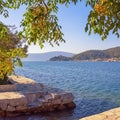 Beautiful Mediterranean landscape on sunny autumn day. Montenegro, Adriatic Sea. Coast of Kotor Bay near Verige Strait Royalty Free Stock Photo