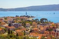 Beautiful  Mediterranean landscape on sunny summer day.  Montenegro, view of Bay of Kotor near Tivat city Royalty Free Stock Photo