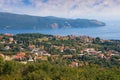 Beautiful Mediterranean landscape on sunny summer day. Montenegro, view of  Adriatic Sea and Bay of Kotor near Herceg Novi city Royalty Free Stock Photo