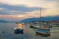 Beautiful Mediterranean landscape at sunset. Montenegro, Adriatic Sea. View of Bay of Kotor Royalty Free Stock Photo