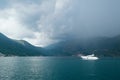 Beautiful Mediterranean landscape. Thunderclouds over the Bay of Kotor, Montenegro