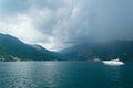 Beautiful Mediterranean landscape. Thunderclouds over the Bay of Kotor, Montenegro