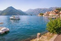 Beautiful Mediterranean landscape. View of Kotor Bay near ancient town of Perast on sunny autumn day. Montenegro Royalty Free Stock Photo