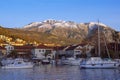 Beautiful Mediterranean landscape, winter evening. Montenegro, Tivat city Royalty Free Stock Photo