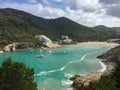 Beautiful Mediterranean sea Cala Llonga bay, Ibiza Island, Spain Royalty Free Stock Photo