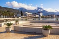 Beautiful Mediterranean winter landscape. Montenegro. Embankment of Tivat city