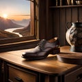 Beautiful men leather shoes illustration - ai generated image