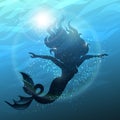 The Beautiful Mermaid Floating Underwater Vector Illustration Royalty Free Stock Photo