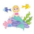 Beautiful Mermaid illustration with fishes, concept kids print, greeting and invitation cards