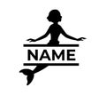 Beautiful mermaid with monogram. Kids name monogram. Mythical tale character logo. Little creature with tail. Magical