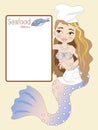 Beautiful mermaid with sign for sea fish restaurant