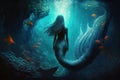 Beautiful mermaid swimming in the depths, illustration generated by AI