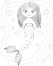 Beautiful mermaid. Underwater world. Anti stress coloring book for adult. Outline drawing coloring page. Black and white in