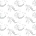 Beautiful mermaids contours vector seamless pattern. Underwater mythical creatures