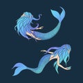 Beautiful mermaids vector set. Underwater mythical creatures iso