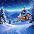 A beautiful Merry Christmas scene with a festive night snow background and a winter A Happy New Year and Christmas A digital