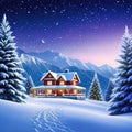 A beautiful Merry Christmas scene with a festive night snow background and a winter A Happy New Year and Christmas A digital