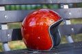 Beautiful 3/4 metallic red helmet Royalty Free Stock Photo