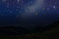 Beautiful meteor shower sky over the valley