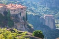 Meteora monasteries on mountain rocks, Holy Trinity Monastery, Greece Royalty Free Stock Photo