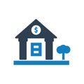 Bank or Temple with Columns Outline Icon. Royalty Free Stock Photo