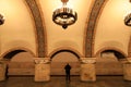 Beautiful metro station Golden Gate, decorated with Ukrainian ornament in city Kiev. Underground Railway, architecture, Kyiv,