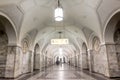 Beautiful metro station with people walking in Moscow