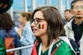 Beautiful mexican girl supporting of Belgium national football team.