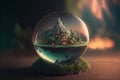 Beautiful microworld in a glass ball. Generative AI Royalty Free Stock Photo