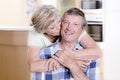 Beautiful middle age couple around 70 years old smiling happy to Royalty Free Stock Photo