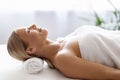 Beautiful Middle Aged Female Resting Before Beauty Tratment In Spa Salon Royalty Free Stock Photo