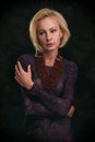 Beautiful middle aged sad blonde woman portrait Royalty Free Stock Photo